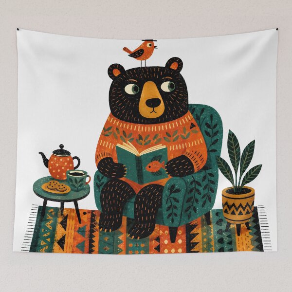 Item preview, Wall Art - Postcard - T-shirt: Cozy Bear Reading Time designed and sold by ForeverPrintsOK.