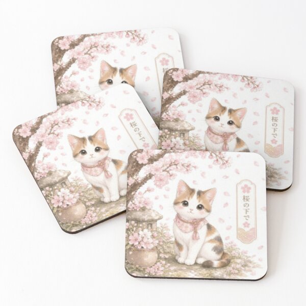 Item preview, Japanese Calico Cat Under Cherry Blossom Tree designed and sold by PetalsPaws.