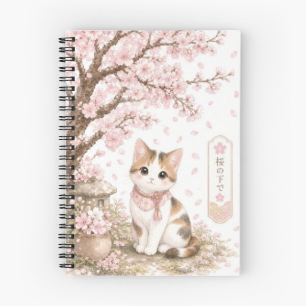 Item preview, Japanese Calico Cat Under Cherry Blossom Tree designed and sold by PetalsPaws.