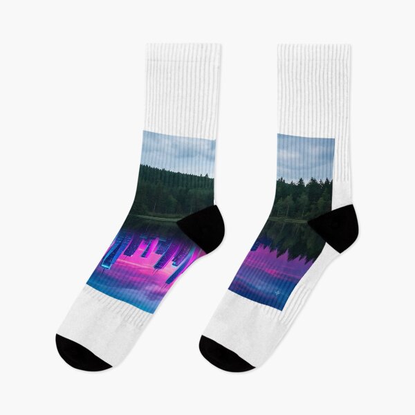 Item preview, ⁠Vaporwave Reflection Surreal Neon City and Lake Photography⁠ designed and sold by Julia9632.