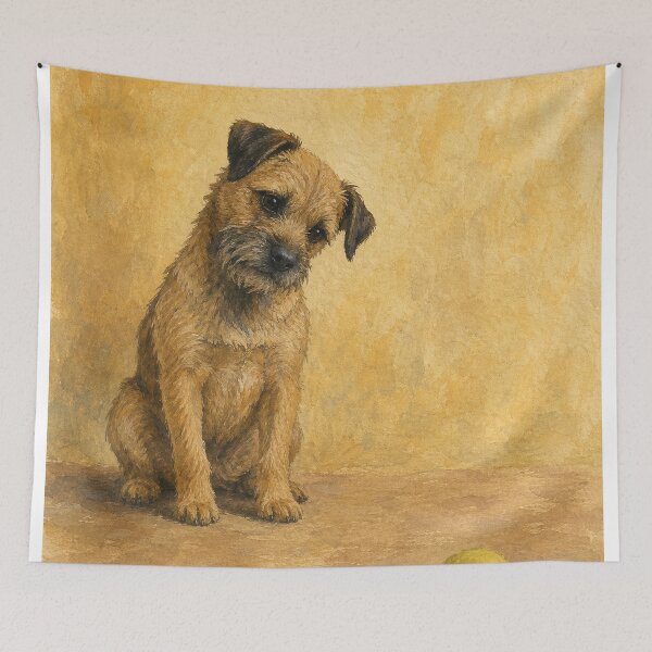 Item preview, Terrier and the Tennis Ball Watercolour designed and sold by GoldenHourWalls.