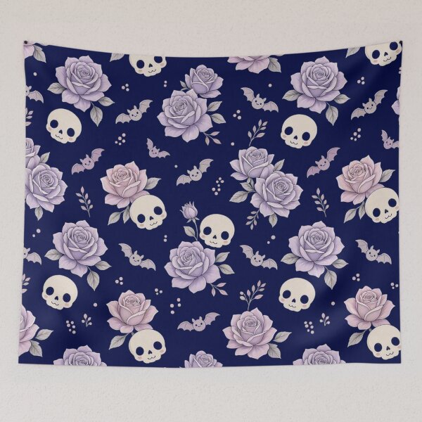 Item preview, Cute Pastel Goth Lavender Roses Skulls & Bats Pattern designed and sold by Dabis26.