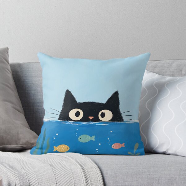 Item preview, Black Cat Peeking Underwater Fish Aquarium Cute Whimsical Ocean Art designed and sold by The Upside Down.