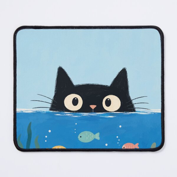 Item preview, Black Cat Peeking Underwater Fish Aquarium Cute Whimsical Ocean Art designed and sold by The Upside Down.