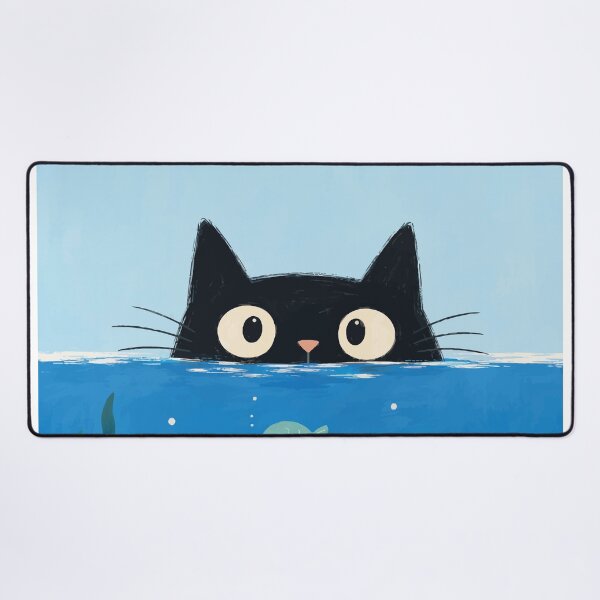 Item preview, Black Cat Peeking Underwater Fish Aquarium Cute Whimsical Ocean Art designed and sold by The Upside Down.