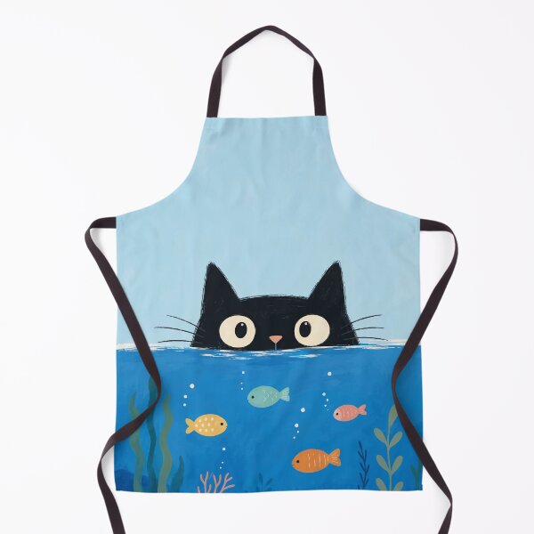 Item preview, Black Cat Peeking Underwater Fish Aquarium Cute Whimsical Ocean Art designed and sold by The Upside Down.