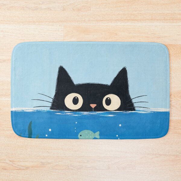 Item preview, Black Cat Peeking Underwater Fish Aquarium Cute Whimsical Ocean Art designed and sold by The Upside Down.