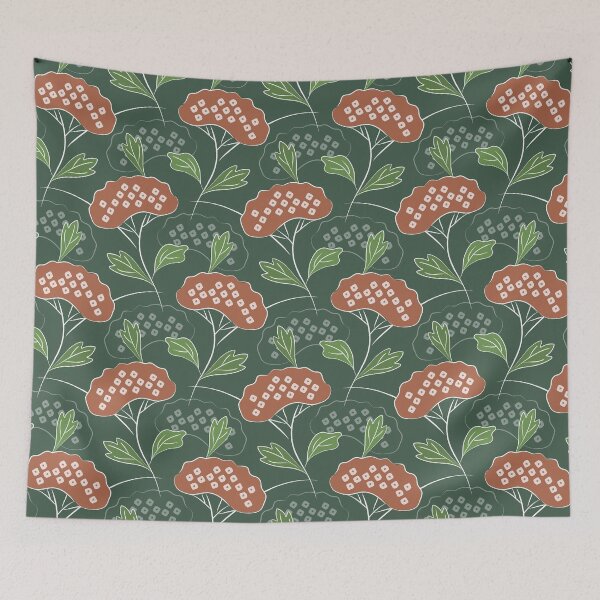 Item preview, Ominaeshi - Japanese Flowers Terracotta Green designed and sold by Pinkdeer Designs.