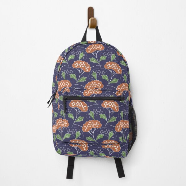 Item preview, Ominaeshi - Japanese Flowers in Earthy Red Green Midnight Blue designed and sold by Pinkdeer Designs.
