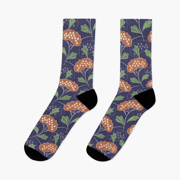 Item preview, Ominaeshi - Japanese Flowers in Earthy Red Green Midnight Blue designed and sold by Pinkdeer Designs.