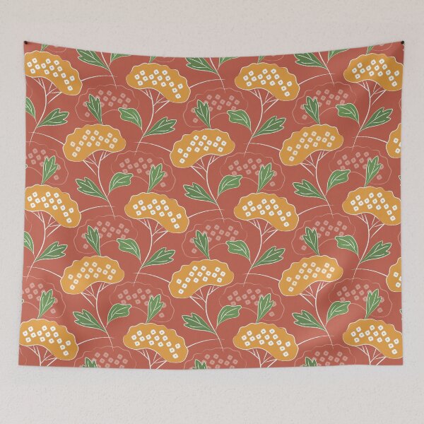 Item preview, Ominaeshi - Japanese Flowers in Yellow Green and Earthy Red designed and sold by Pinkdeer Designs.