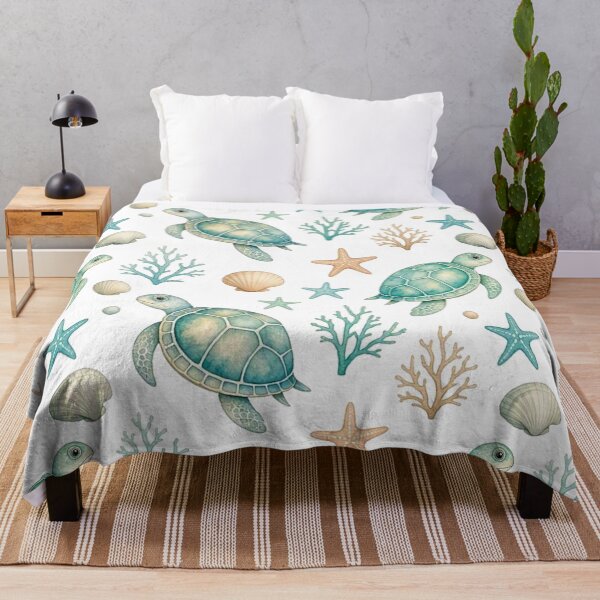 Item preview, Watercolor Sea Turtle & Coral Reef Seamless Pattern designed and sold by Dabis26.