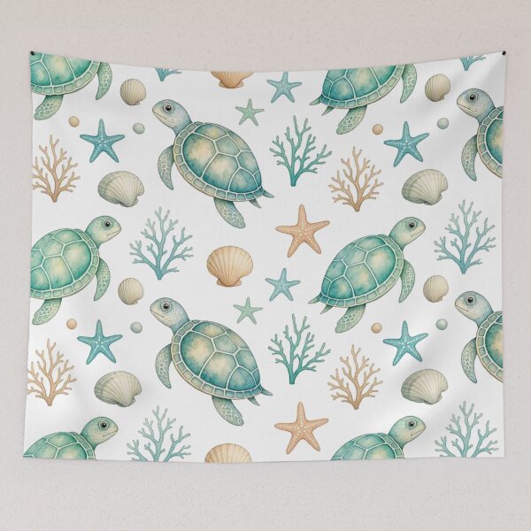 Item preview, Watercolor Sea Turtle & Coral Reef Seamless Pattern designed and sold by Dabis26.