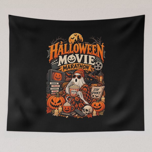 Item preview, Halloween Movie Marathon Cozy Spooky Night Retro Fall Design designed and sold by mocci10.