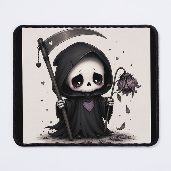 Item preview, Cute Melancholic Grim Reaper with Scythe designed and sold by Porculation452.