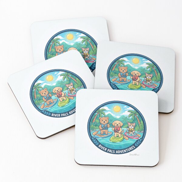 Item preview, River Pals Adventures – Cute Cartoon Animals Stand Up Paddleboarding, Baby Bear Dog Cat SUP Surf Circle, Vintage Scout Badge Apparel Graphic Sticker designed and sold by SmartPuns.