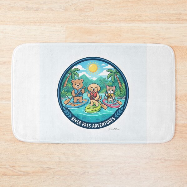 Item preview, River Pals Adventures – Cute Cartoon Animals Stand Up Paddleboarding, Baby Bear Dog Cat SUP Surf Circle, Vintage Scout Badge Apparel Graphic Sticker designed and sold by SmartPuns.