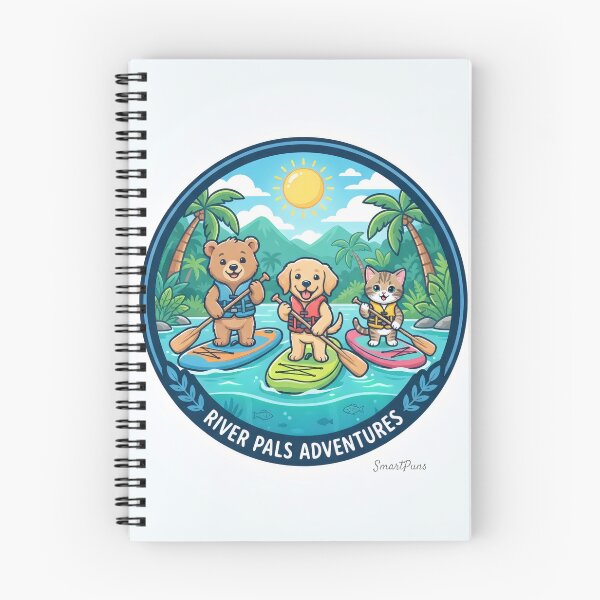 Item preview, River Pals Adventures – Cute Cartoon Animals Stand Up Paddleboarding, Baby Bear Dog Cat SUP Surf Circle, Vintage Scout Badge Apparel Graphic Sticker designed and sold by SmartPuns.