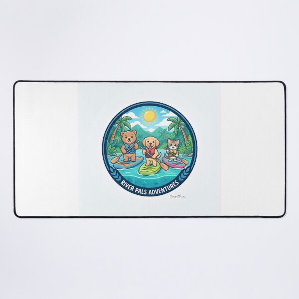 Item preview, River Pals Adventures – Cute Cartoon Animals Stand Up Paddleboarding, Baby Bear Dog Cat SUP Surf Circle, Vintage Scout Badge Apparel Graphic Sticker designed and sold by SmartPuns.