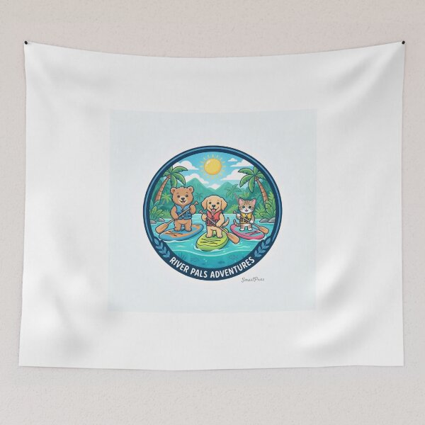 Item preview, River Pals Adventures – Cute Cartoon Animals Stand Up Paddleboarding, Baby Bear Dog Cat SUP Surf Circle, Vintage Scout Badge Apparel Graphic Sticker designed and sold by SmartPuns.