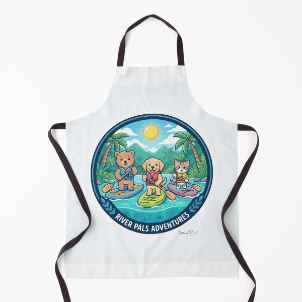 Item preview, River Pals Adventures – Cute Cartoon Animals Stand Up Paddleboarding, Baby Bear Dog Cat SUP Surf Circle, Vintage Scout Badge Apparel Graphic Sticker designed and sold by SmartPuns.