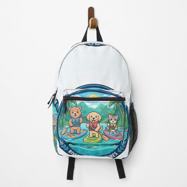 Item preview, River Pals Adventures – Cute Cartoon Animals Stand Up Paddleboarding, Baby Bear Dog Cat SUP Surf Circle, Vintage Scout Badge Apparel Graphic Sticker designed and sold by SmartPuns.