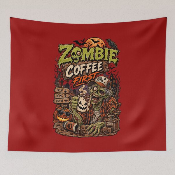 Item preview, Zombie Coffee First Funny Halloween Coffee Lover Retro T-Shirt designed and sold by mocci10.