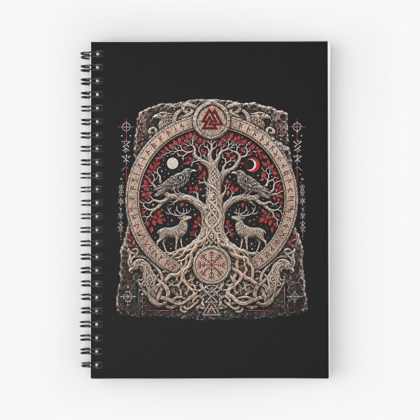 Item preview, Red Crown Yggdrasil Runestone – Ravens, Stags and World Tree designed and sold by OblivionRise.