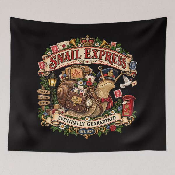 Item preview, Funny Snail Express – Eventually Guaranteed Vintage Postal Snail Art designed and sold by Emoji Emblems.