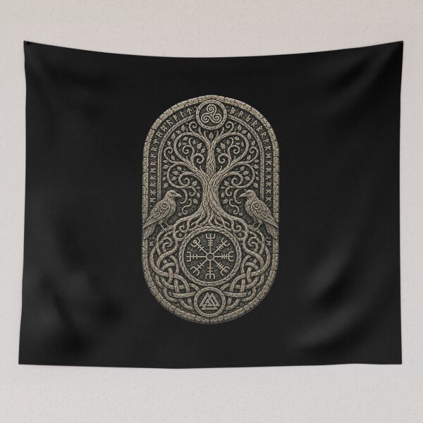 Item preview, Yggdrasil Raven Runestone – Triple Spiral and Nordic Stave designed and sold by OblivionRise.
