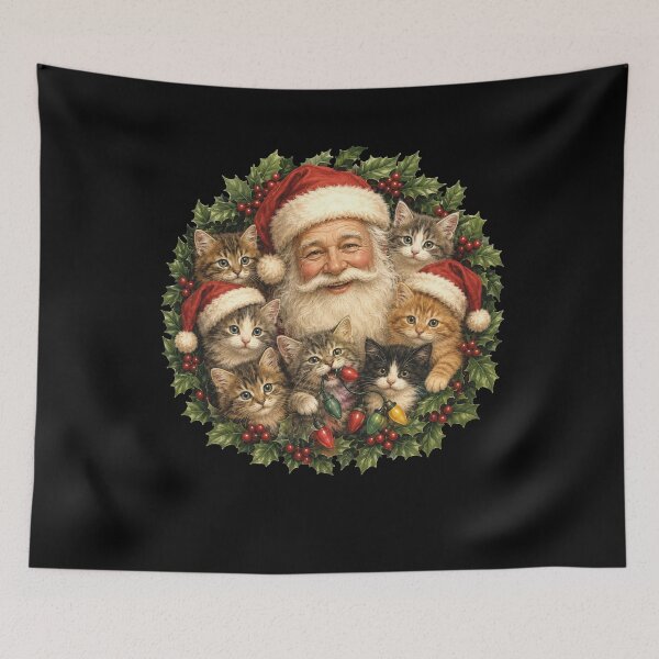 Item preview, Vintage Funny Santa Claus And Kittens Cats Christmas Wreath designed and sold by clothesy7.