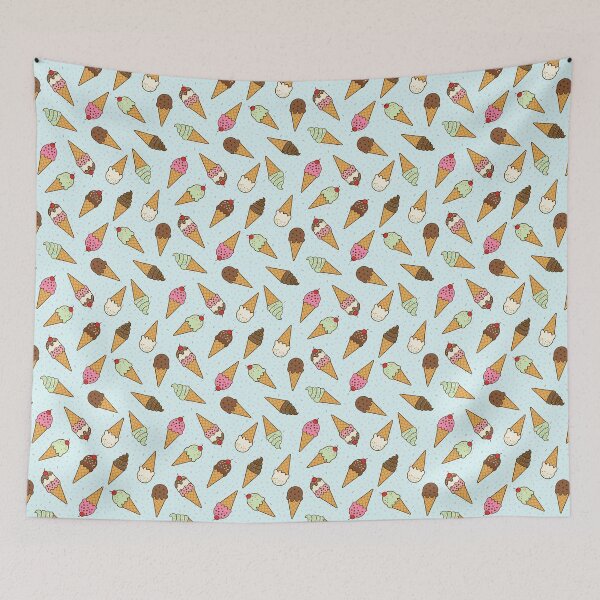Item preview, Scattered ice cream cones with sprinkles on pale aqua blue background designed and sold by Chantal creates.