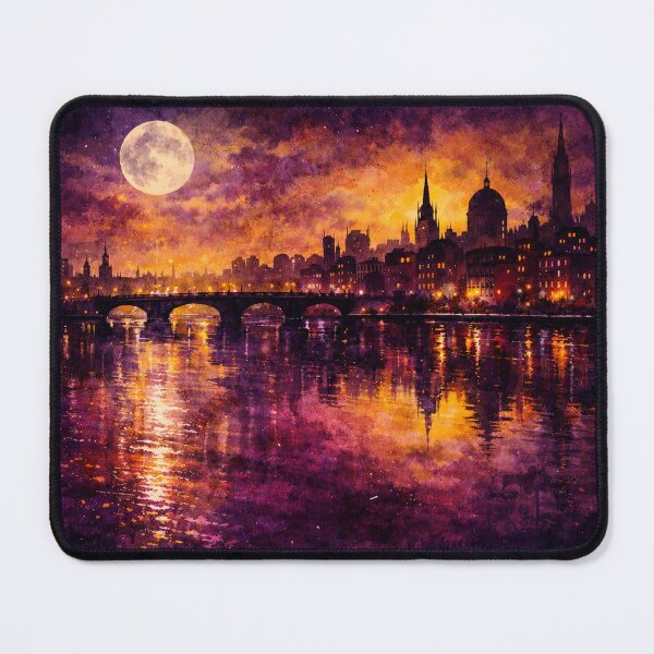 Item preview, Mystic Night Cityscape - Gothic European Full Moon Watercolor Painting designed and sold by Joey Santiago.