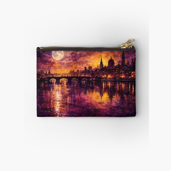 Item preview, Mystic Night Cityscape - Gothic European Full Moon Watercolor Painting designed and sold by Joey Santiago.