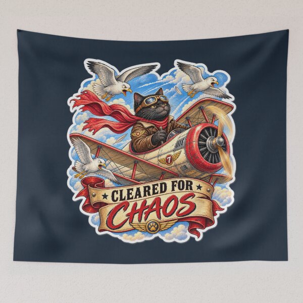 Item preview, Cleared for Chaos – Vintage Cat Pilot Aviation Art designed and sold by LakeshoreLegendsAndLight .