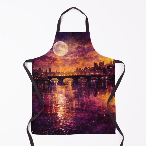 Item preview, Mystic Night Cityscape - Gothic European Full Moon Watercolor Painting designed and sold by Joey Santiago.