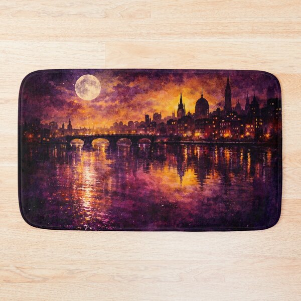 Item preview, Mystic Night Cityscape - Gothic European Full Moon Watercolor Painting designed and sold by Joey Santiago.