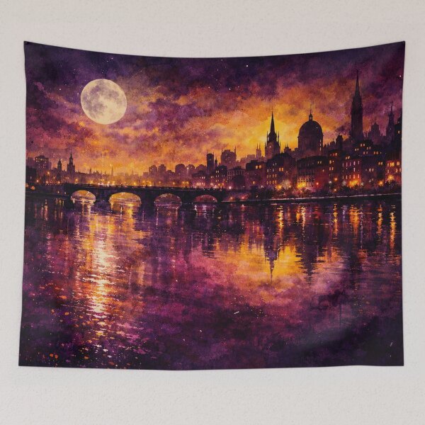 Item preview, Mystic Night Cityscape - Gothic European Full Moon Watercolor Painting designed and sold by Joey Santiago.