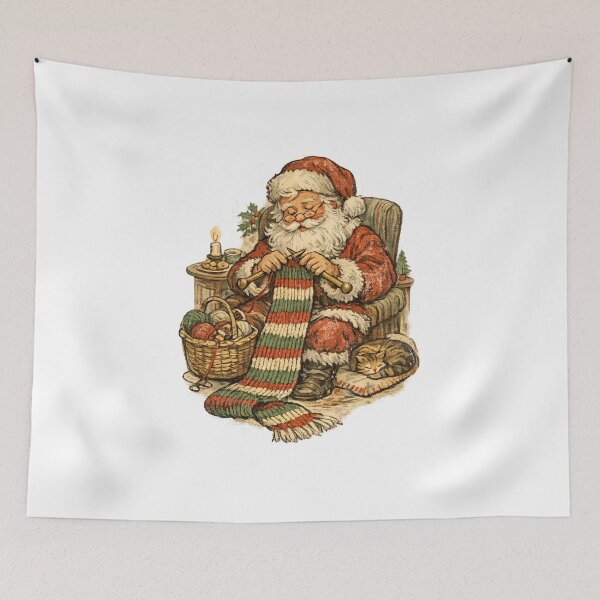 Item preview, Vintage Santa Claus Knitting Christmas Scarf Cozy Retro Gift designed and sold by Artycom.