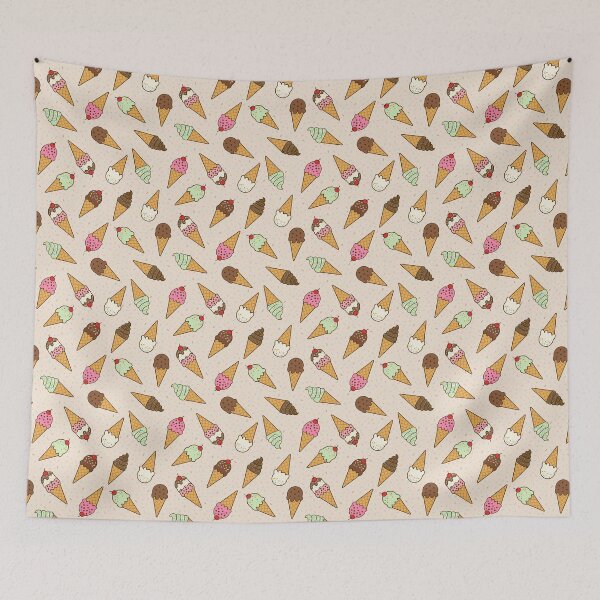 Item preview, Scattered ice cream cones with sprinkles on waffle beige background designed and sold by Chantal creates.