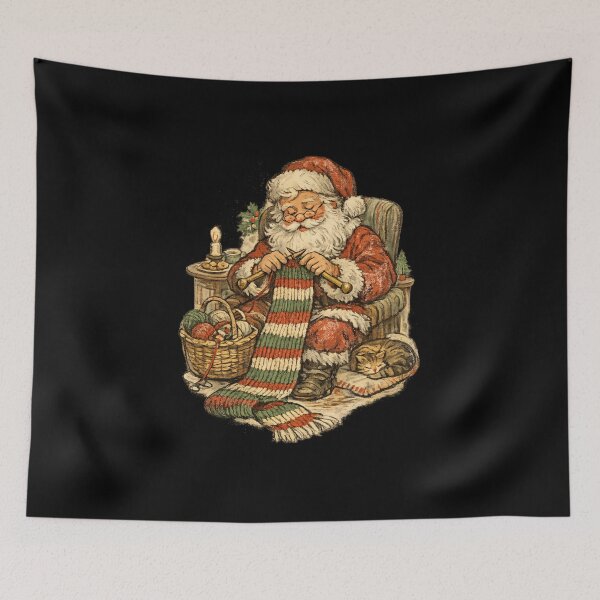 Item preview, Vintage Santa Claus Knitting Christmas Scarf Cozy Retro Gift designed and sold by Artycom.