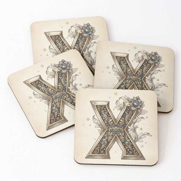 Item preview, Vintage Botanical Letter X Celestial Monogram Art designed and sold by TheMinimalFrame.