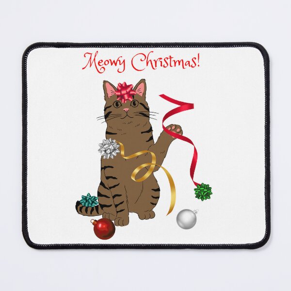 Item preview, Meowy Christmas Brown Tabby Cat with Christmas Bows designed and sold by MYCatStuff.