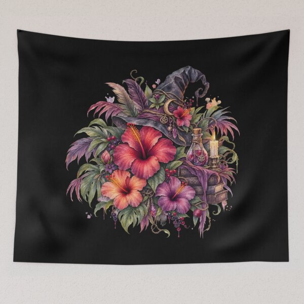 Item preview, Mystical Hibiscus Garden | Witchy Tropical Floral Watercolor | Enchanted Botanical Art designed and sold by IamNolmo.