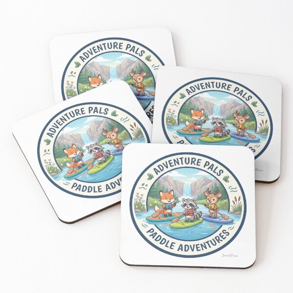Item preview, Adventure Pals Paddle Adventures – Cute Forest Animals Stand Up Paddleboarding, Cartoon Fox Raccoon Deer SUP Waterfall Circle Badge Sticker designed and sold by SmartPuns.