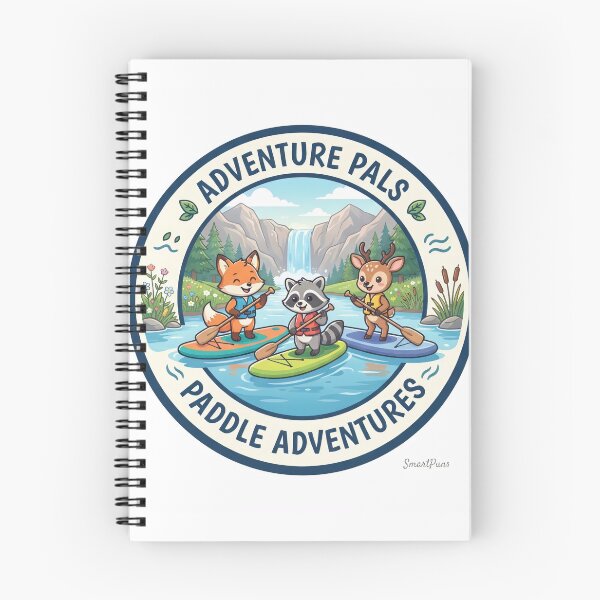 Item preview, Adventure Pals Paddle Adventures – Cute Forest Animals Stand Up Paddleboarding, Cartoon Fox Raccoon Deer SUP Waterfall Circle Badge Sticker designed and sold by SmartPuns.
