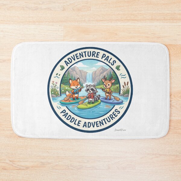 Item preview, Adventure Pals Paddle Adventures – Cute Forest Animals Stand Up Paddleboarding, Cartoon Fox Raccoon Deer SUP Waterfall Circle Badge Sticker designed and sold by SmartPuns.