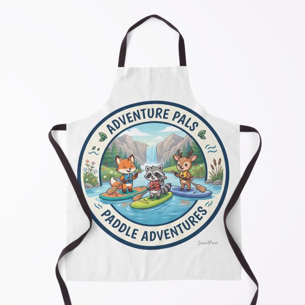 Item preview, Adventure Pals Paddle Adventures – Cute Forest Animals Stand Up Paddleboarding, Cartoon Fox Raccoon Deer SUP Waterfall Circle Badge Sticker designed and sold by SmartPuns.