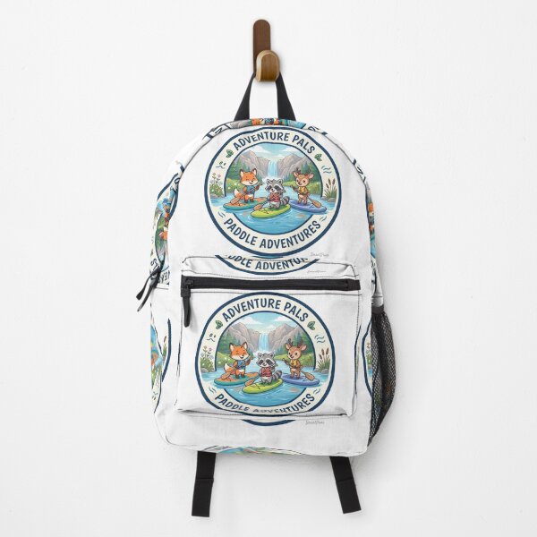Item preview, Adventure Pals Paddle Adventures – Cute Forest Animals Stand Up Paddleboarding, Cartoon Fox Raccoon Deer SUP Waterfall Circle Badge Sticker designed and sold by SmartPuns.
