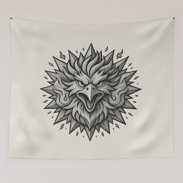 Item preview, Dark Fantasy Phoenix Woodcut Screaming Raptor Eagle Head Tattoo Art designed and sold by MarCinu Art.